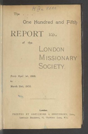 105.1899/1900: Report of the London Missionary Society