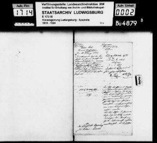 Beschluß der Gemeindekollegien zu Unterriexingen über Erlaß der Bürgeraufnahmegebühr für Pfarrer Reyscher in Asperg, Sohn des Pfarrers Reyscher in Unterriexingen