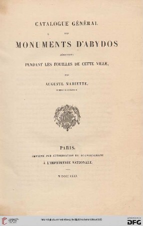 Catalogue général des monuments d'Abydos : découverts pendant les fouilles de cette ville