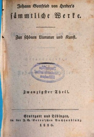 Johann Gottfried von Herder's Nachlese zur schönen Literatur und Kunst