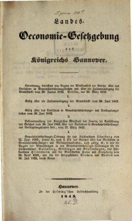 Landes-Oeconomie-Gesetzgebung des Königreichs Hannover