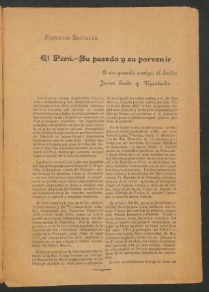 El Perú. - Su pasado y su porvenir. : Estudios Sociales