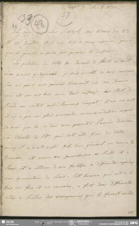 Eigenh. Brief von Auguste Louis de Staël-Holstein an August Wilhelm von Schlegel, Coppet, 07.08.1820