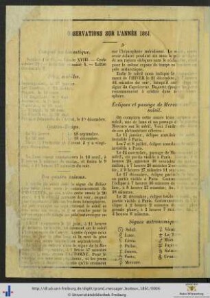 Observations sur l'année 1861.