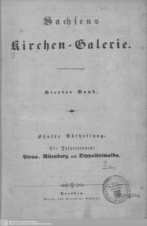 4 : Abt. 5: Die Inspectionen: Pirna, Altenberg und Dippoldiswalda