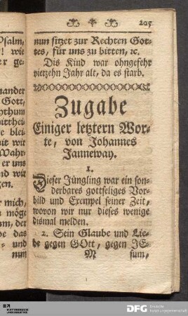 Zugabe Einiger letztern Worte.