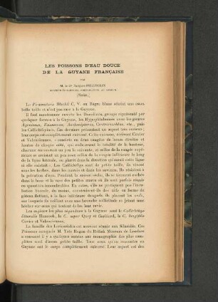 Les poisson d'eau douce de la Guyane francaise