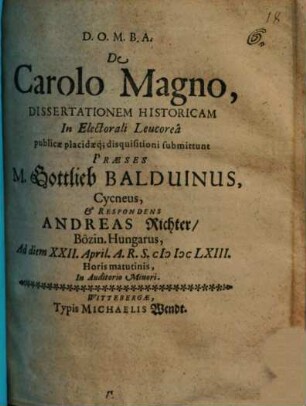 De Carolo Magno dissertationem historicam