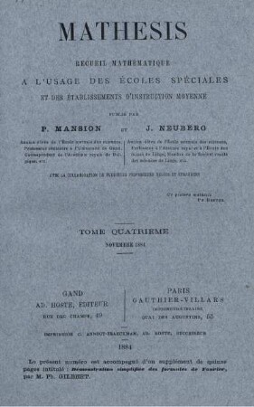 TOME QUARTIÈME. NOVEMBRE 1884.
