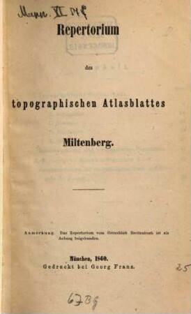 Repertorium des topographischen Atlasblattes Miltenberg
