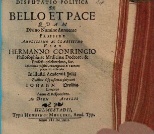 Disputatio politica De bello et pace