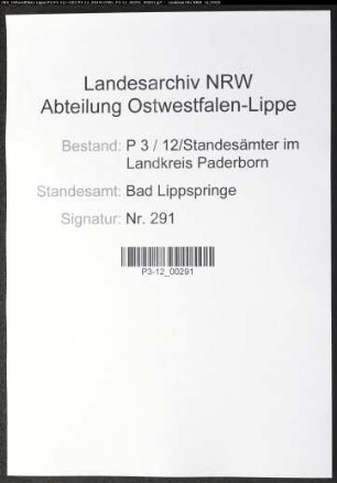 Sterberegister Standesamt Bad Lippspringe