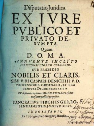 Disputatio Juridica Ex Jvre Pvblico Et Privato Desvmpta