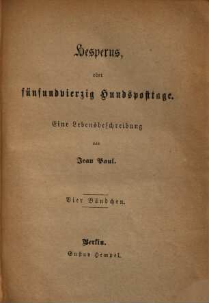 Jean Paul's Werke, 7/10. Hesperus
