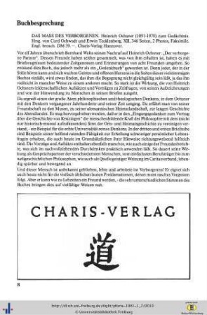 Buchbesprechung - Das Mass des Verborgenen. Dr. Heinrich Ochsner (1891 - 1970) zum Gedächtnis