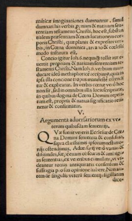 V. Argumenta adversariorum ex veterum quibusdam sententiis.