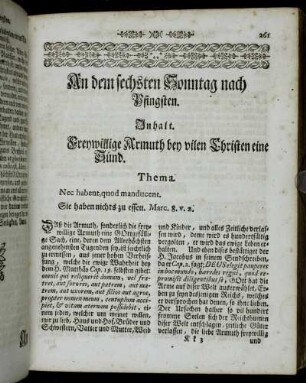 An dem sechsten Sonntag nach Pfingsten. Inhalt. Freywillige Armuth bey vilen Christen eine Sünd