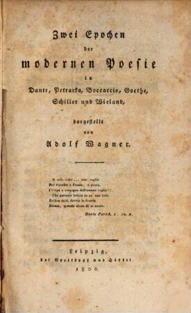 Zwey Epochen der modernenen Poesie