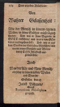Das vierdte Büchlein/ Von Wahrer Gelassenheit