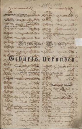 Dezennaltabellen 1833 - 1842 Geburten, Heiraten und Sterbefälle Höhscheid