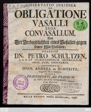 Dissertatio Juridica De Obligatione Vasalli Erga Convasallum