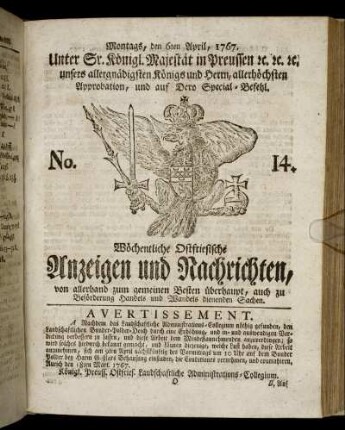 No. 14. Montags, den 6ten April, 1767.