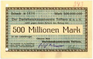 Geldschein / Notgeld, 500 Millionen Mark, 10.1923