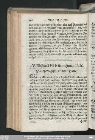V. Abschnitt des dritten Hauptstücks. Die theologische Schule Hutteri.