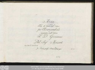 Aria Fin ch'han dal vino per Clavicembalo ricavata dall'Opera Il D. Giovanni : Racolta d'Arie No. 61