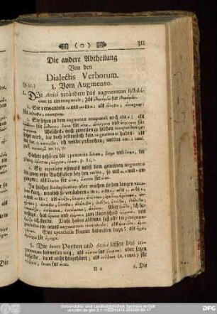 Die andere Abtheilung Von den Dialectis Verborum.