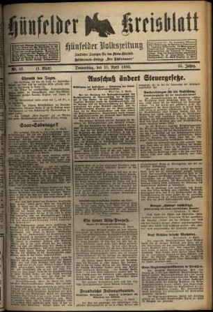 Erste Ausgabe vom Donnerstag, den 10. April 1930.