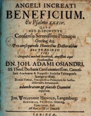 Angeli increati beneficium, ex Psalm. 34