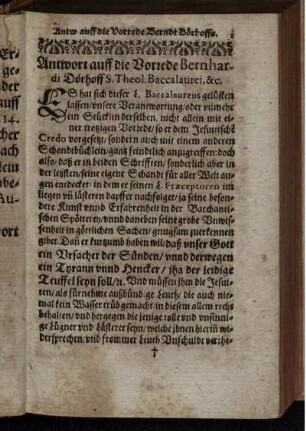 Antwort auff die Vorrede Bernhardi Dörhoff S. Theol. Baccalaurei, &c.