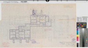 Münster (Münster) Pädagogische Akademie Erweiterung Grundriß Kellergeschoß 1961 1 : 100 47,5 x 80 Pause Staatshochbauamt I Münster Regierung Münster Nr. 34108