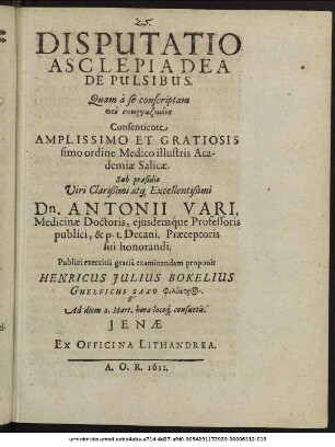 Disputatio Asclepiadea De Pulsibus