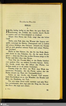 Sechste Nacht. Heilig