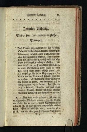 Zweyter Anhang: Einige fuer uns gemeinnuetzliche Exempel