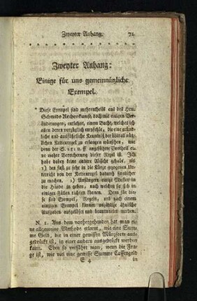Zweyter Anhang: Einige fuer uns gemeinnuetzliche Exempel