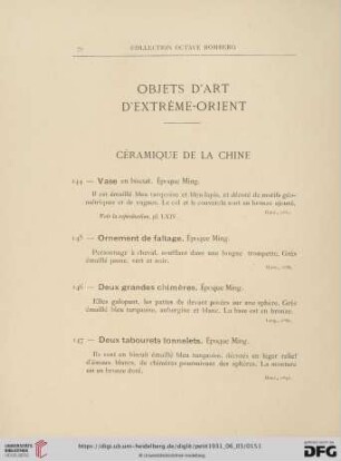 Objets d'art d'extrème-orient (No. 144 - 274)