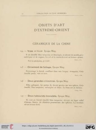 Objets d'art d'extrème-orient (No. 144 - 274)