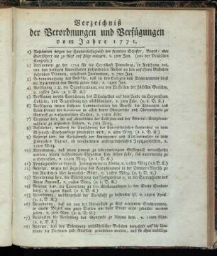 Verzeichniß der Verordnungen und Verfügungen vom Jahre 1771.