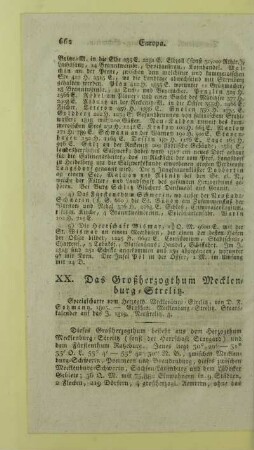 XX. Das Großherzogthum Mecklenburg-Strelitz