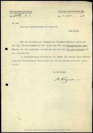 M. Wegner an DAI Athen
