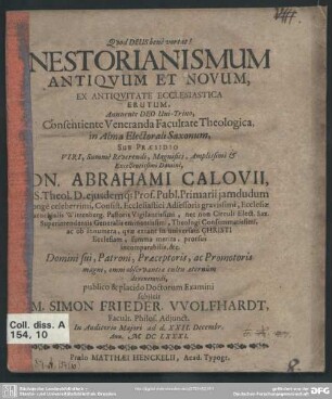 Nestorianismum antiqum et novum, ex antiquitate ecclesiastica erutum
