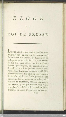 Éloge Du Roi De Prusse