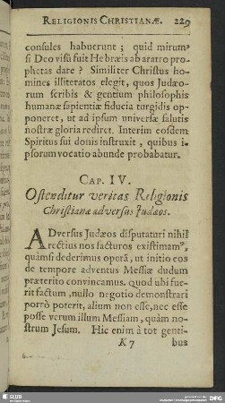 Cap. IV. Ostenditur veritas Religionis Christianae adversus Judeaos
