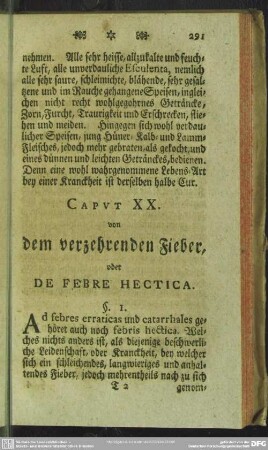 Caput XX. von dem verzehrenden Fieber, oder De Febre Hectica