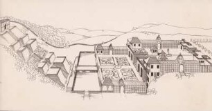 Lustschlößchen bei Zweibrücken. erbaut von 1714-27, Erbaut von Architekt Gundahl. Zeichnung von E. Eckert, nach einem alten Stich. Korb, H. 1937