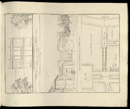 Abbildung 108. Facade des Durchgangs der verlängerten Wilhelms-Strasse unter den Linden. / Perspectivische Ansicht der verlängerten Wilhelms-Strasse.
