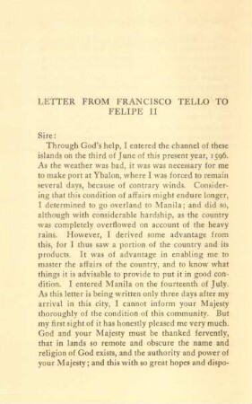 Letter from Francisco Tello to Felipe II